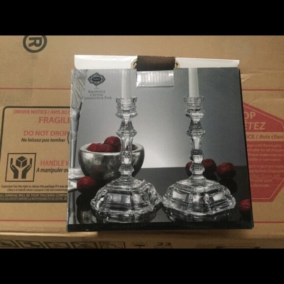 NWOT Knoxville Crystal Candlestick Pair 8 High NEW IN BOX - Picture 4 of 4